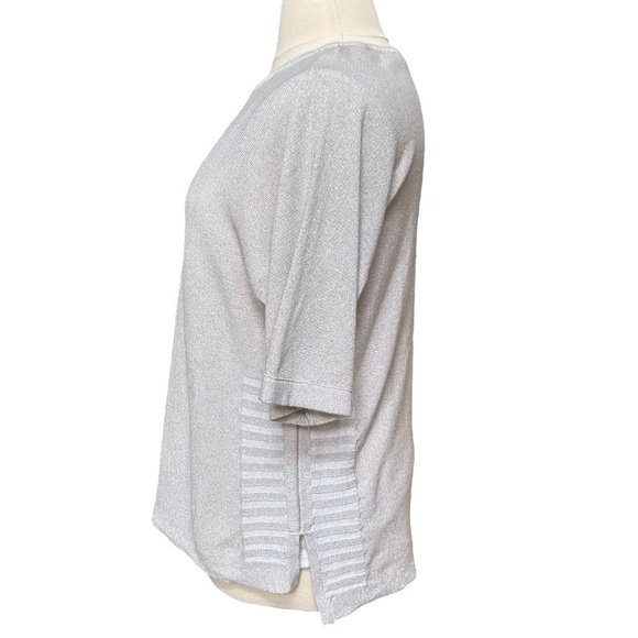 Chico's Silver Metallic Glitter Knit Short Sleeve Top Size: 2 (L) - Picture 2 of 9